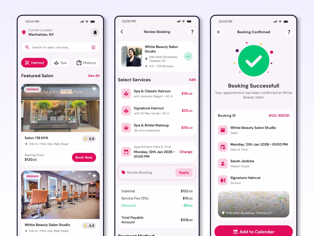 Salon Booking App UI UX Design
