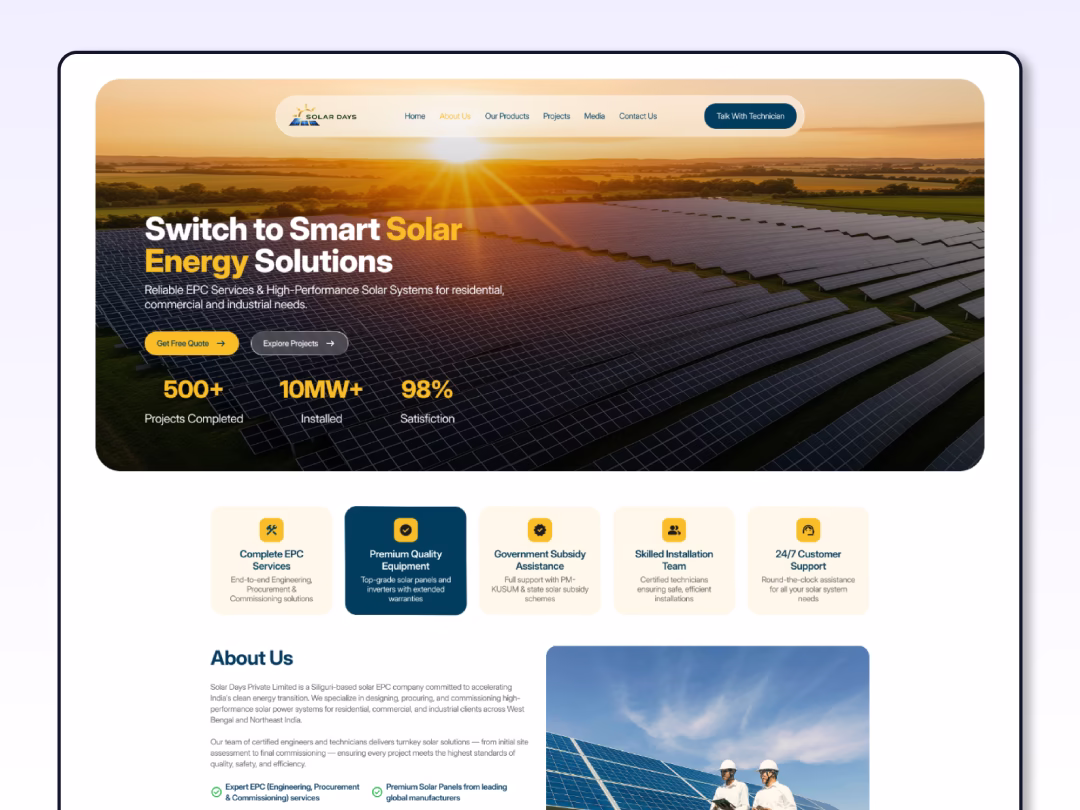 Web Design for Solar Panel Systems